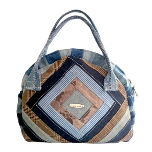 geanta-denim Geantă handmade din material denim – Design geometric